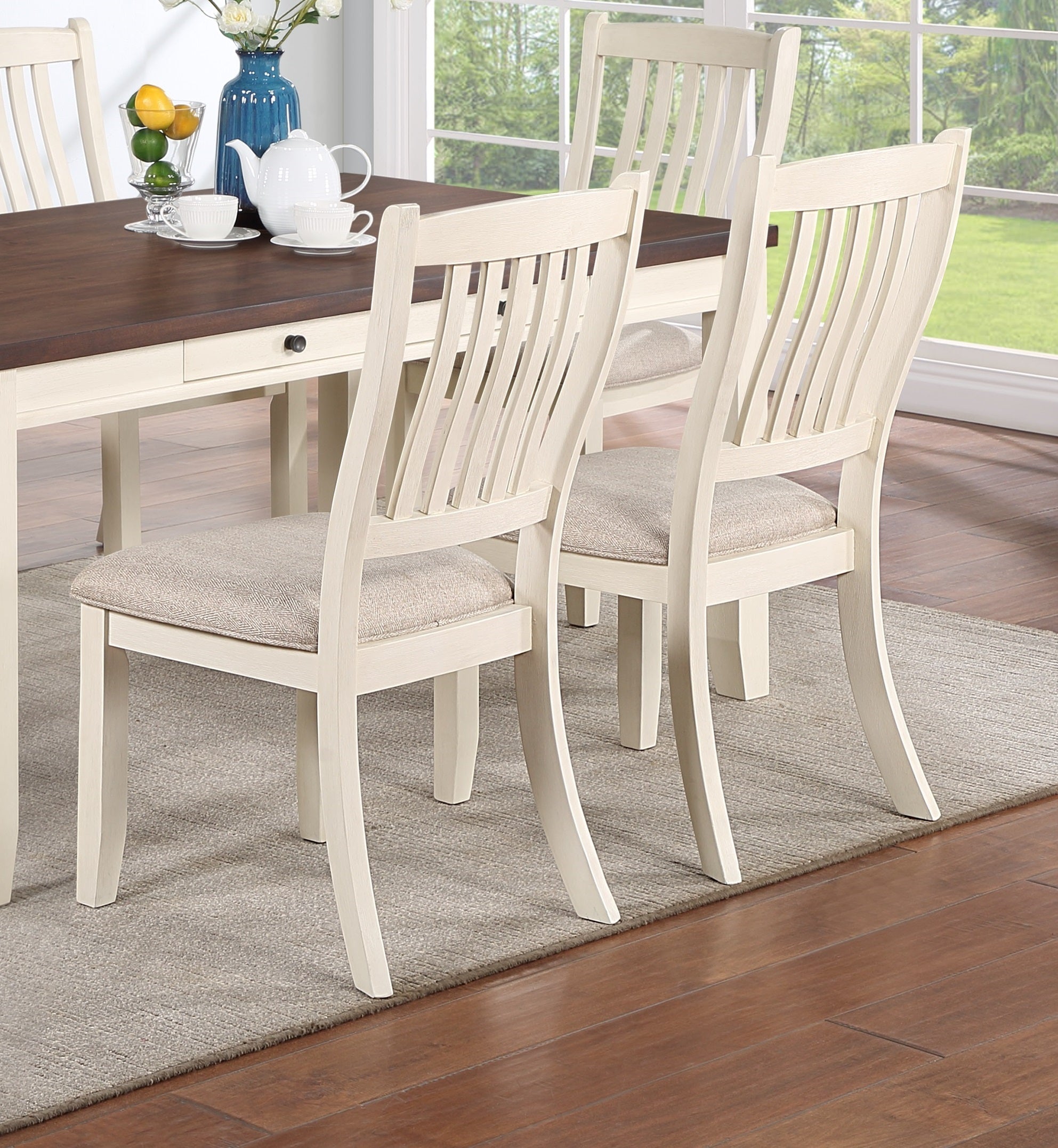 White Classic Dining Chairs Set Rubberwood Beige (Set of 2)