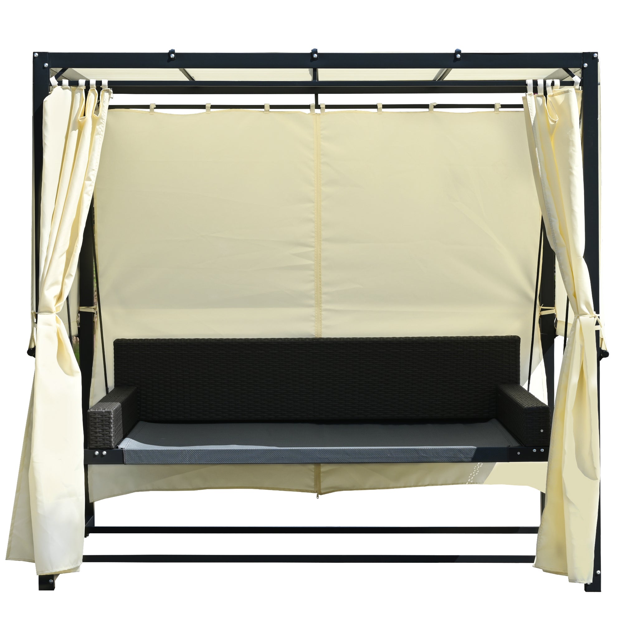 Outdoor Swing Bed for 2-3 People, Adjustable Curtains - Beige