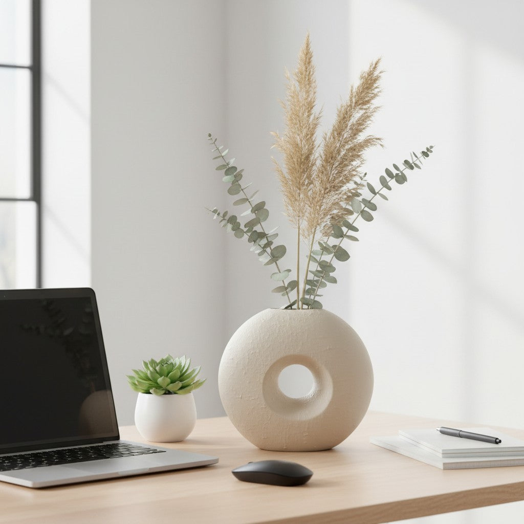 Modern Textured Donut Vase 10 inch tall - Beige