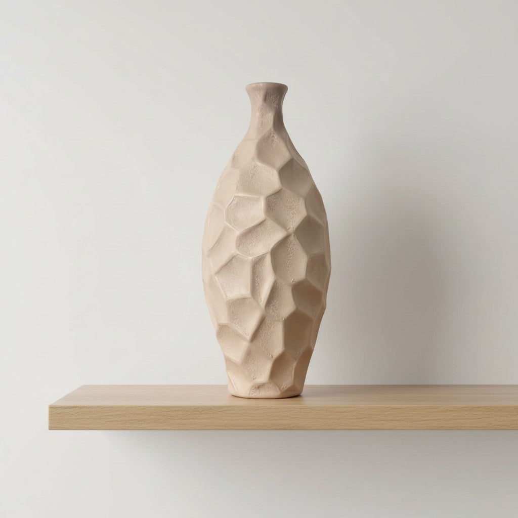 Modern Geometric Textured Tan Matte Finish Vase 14"