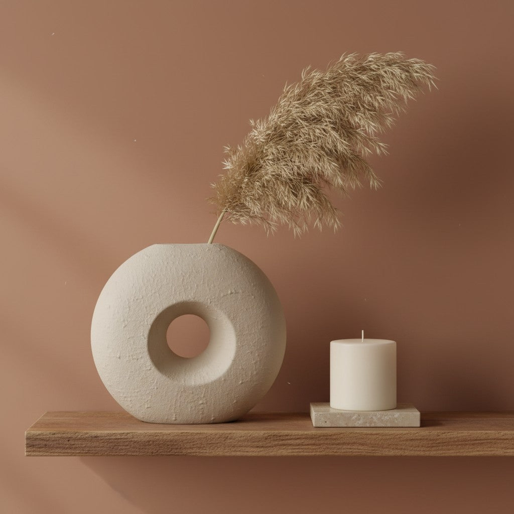 Modern Textured Donut Vase 10 inch tall - Beige