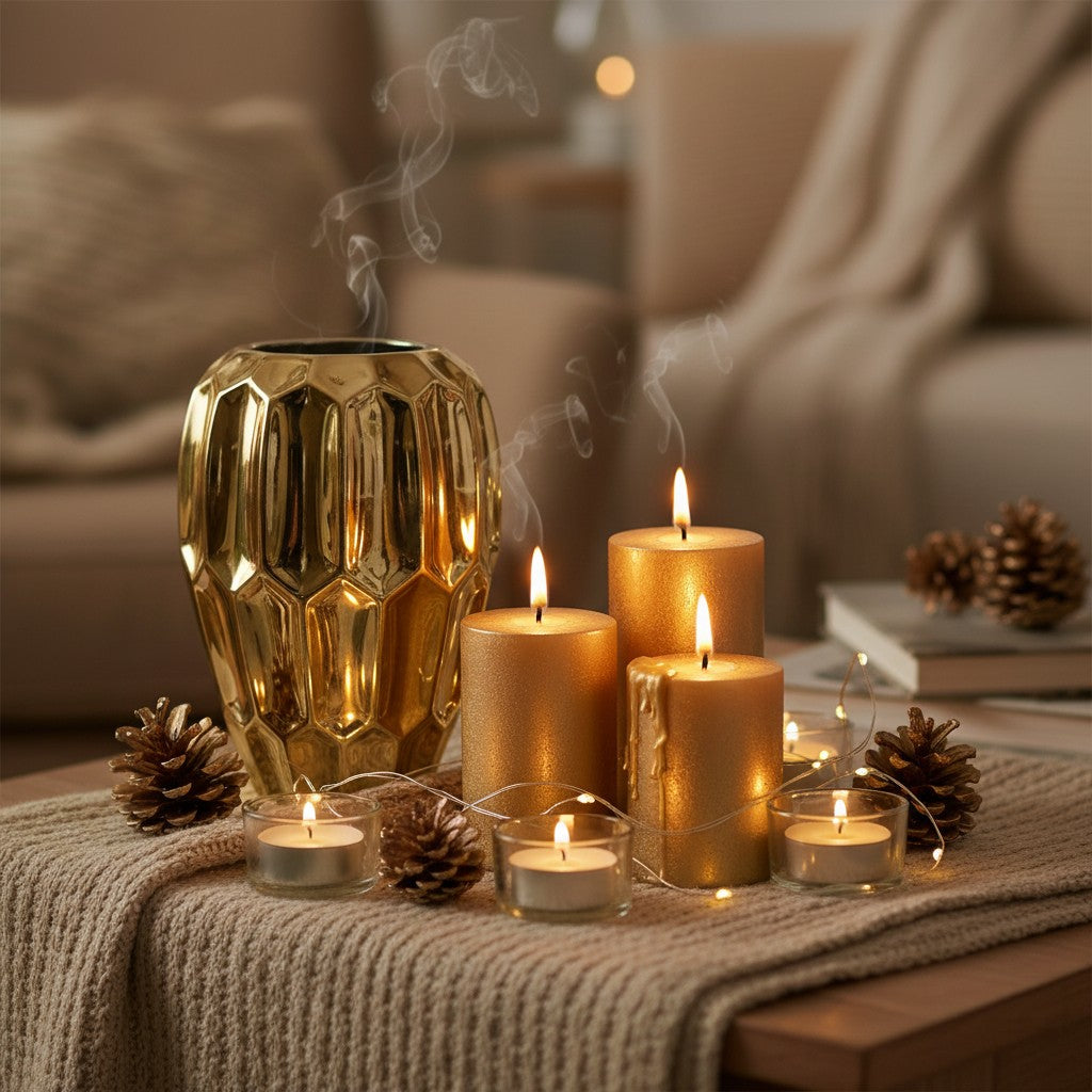 Elegant Gold Ceramic Decorative Vase, Modern Geometric Pattern, 10 Inch Tall, Metallic Finish