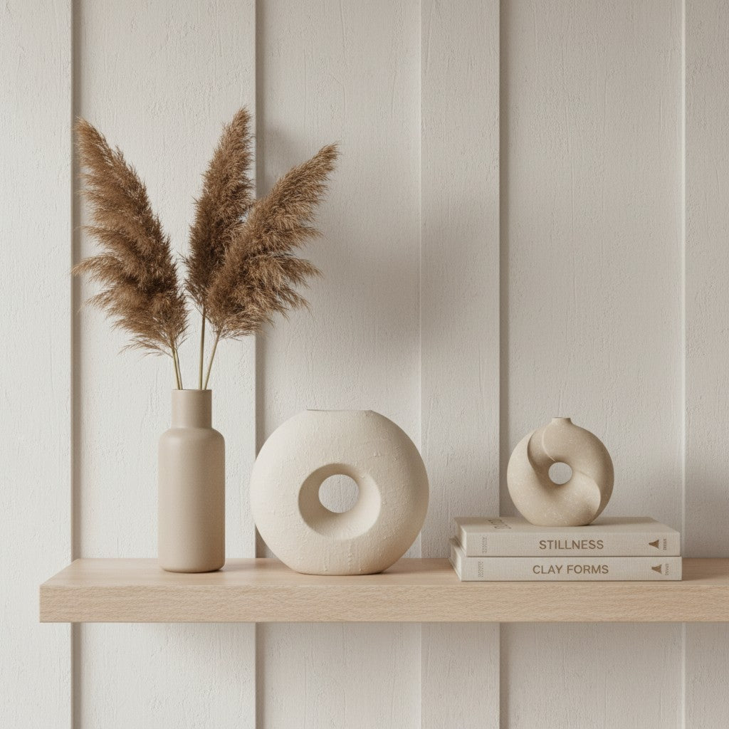 Modern Textured Donut Vase 10 inch tall - Beige