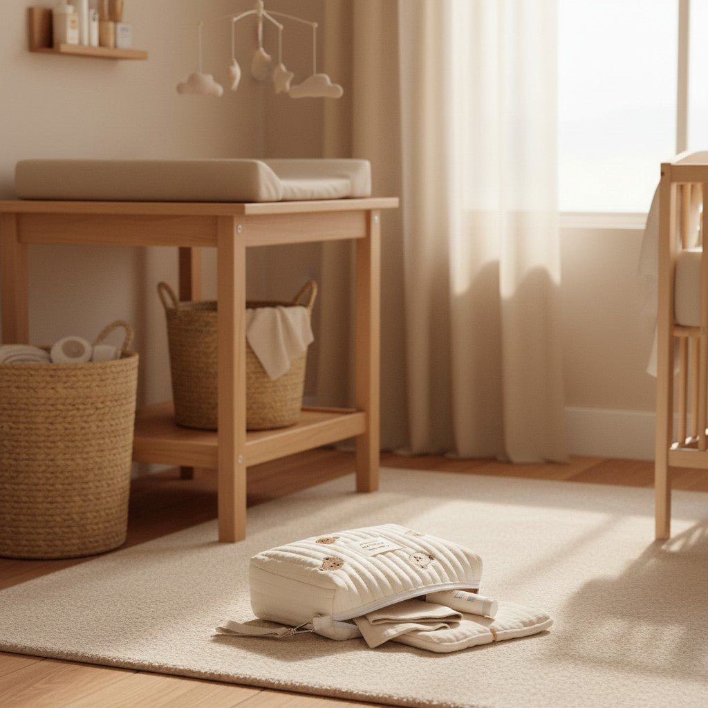 Baby Small Diaper Bear Bag, Mini Stroller Storage Bag, Quilted Cotton Cute Bag for Travel, Organizer Pouch 10x6x1in