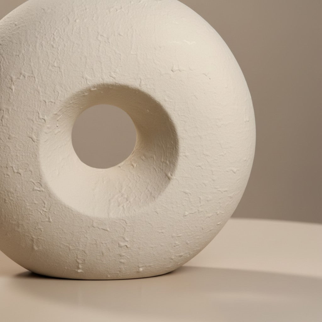 Modern Textured Donut Vase 10 inch tall - Beige