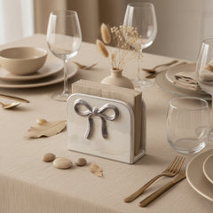 Napkin Holder Bow Iridescent White Color 6x5x2.5"