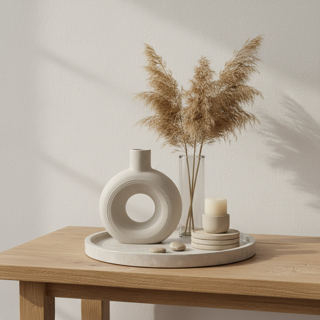 Minimalist Donut Ceramic Vase Sand Color 9.5"