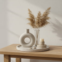 Minimalist Donut Ceramic Vase Sand Color 9.5"