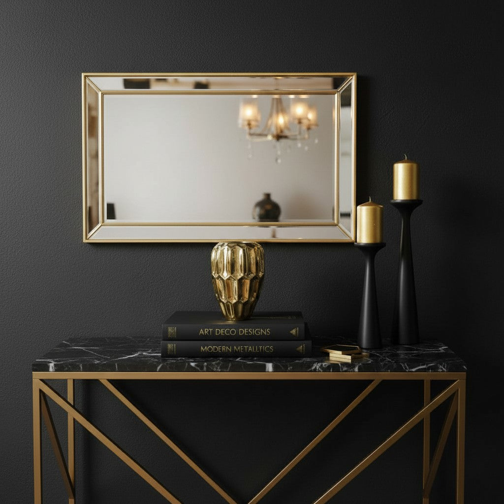 Elegant Gold Ceramic Decorative Vase, Modern Geometric Pattern, 10 Inch Tall, Metallic Finish