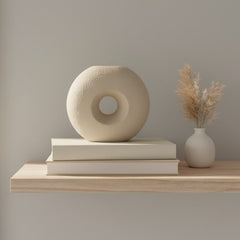 Modern Textured Donut Vase 10 inch tall - Beige