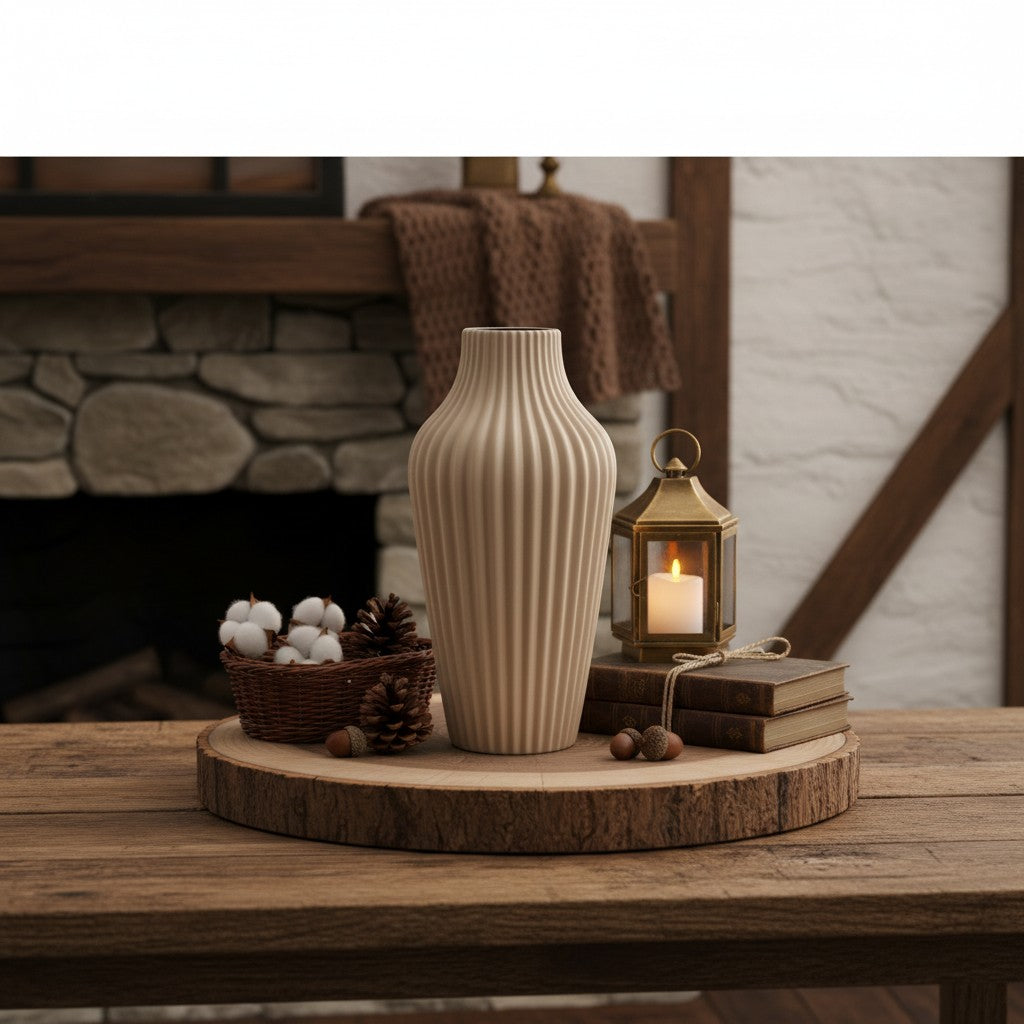 Modern Ceramic Vase with Stripes 13" tall