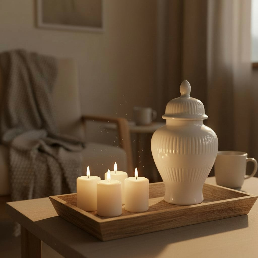 Ceramic White Jar With Lid 14" (10"without lid)