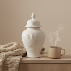 Ceramic White Jar With Lid 14" (10"without lid)