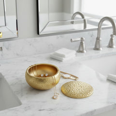 Gold Round Decorative Box with Lid, Textured Finish, Elegant Storage Container