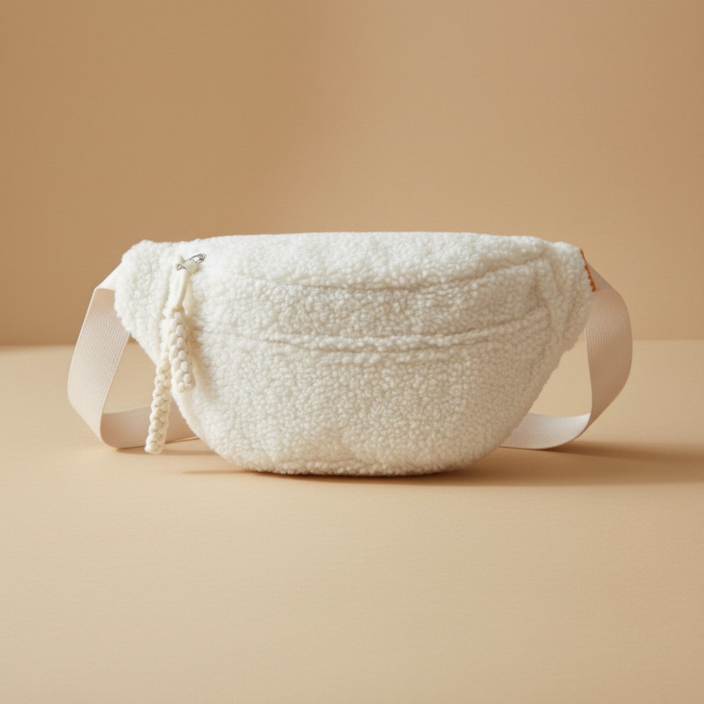 Cozy Sherpa Plush Crossbody Bag Large Capacity - off white