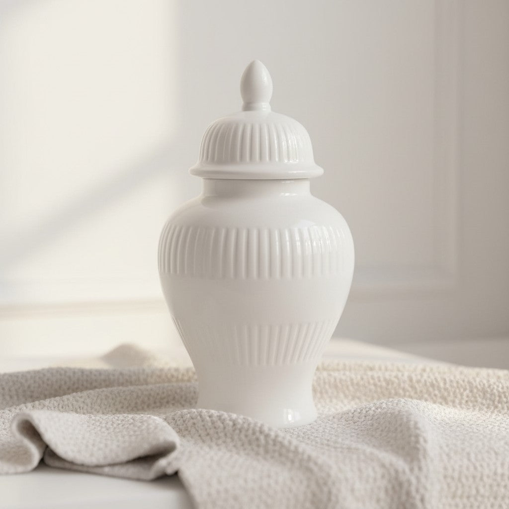 Ceramic White Jar With Lid 14" (10"without lid)