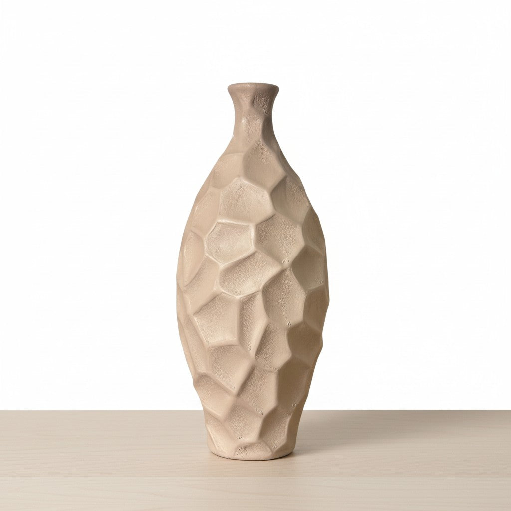 Modern Geometric Textured Tan Matte Finish Vase 14"