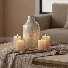 Modern Mosaic Pearl White Decorative Vase, Textured Glass Design, 12.5"