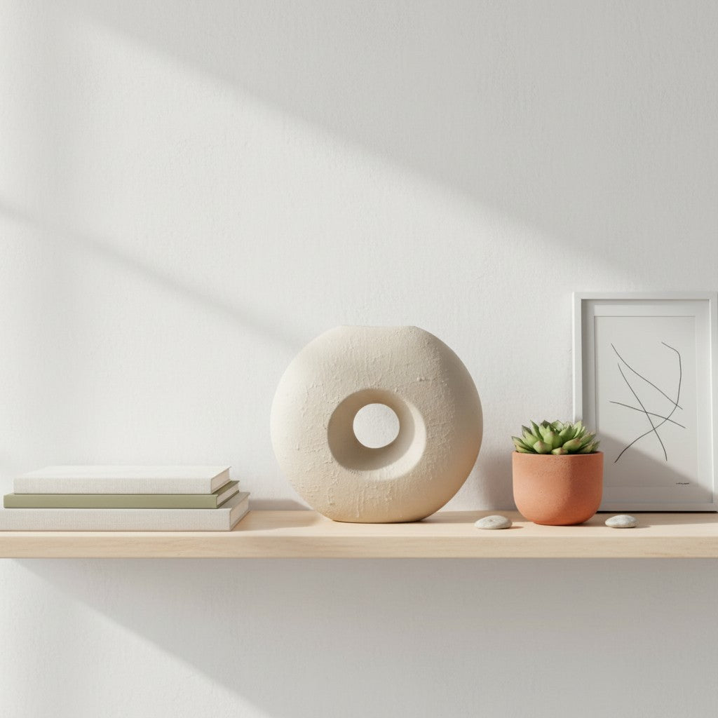 Modern Textured Donut Vase 10 inch tall - Beige
