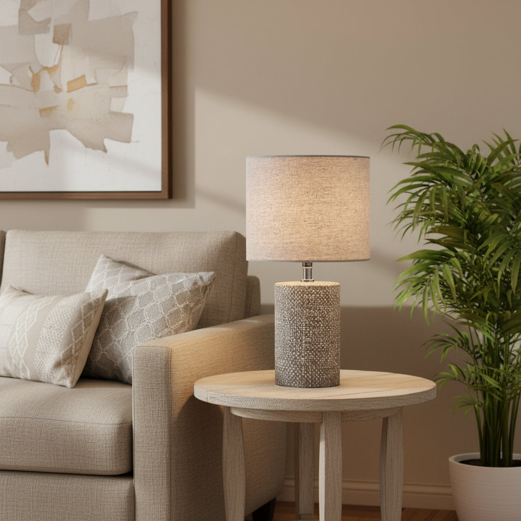 Grey Embossed Ceramic Table Lamp