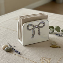Napkin Holder Bow Iridescent White Color 6x5x2.5"