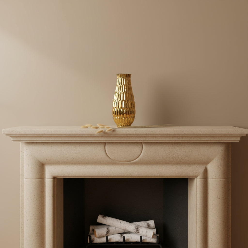 Modern Contemporary Ceramic Gold Vase, 14 Inch, Decorative Metal Flower Vase with Textured Design