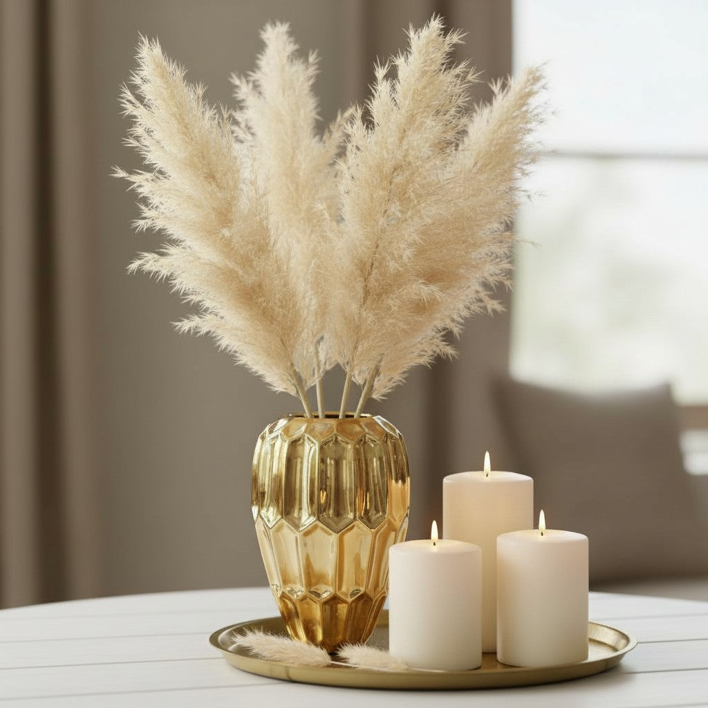 Elegant Gold Ceramic Decorative Vase, Modern Geometric Pattern, 10 Inch Tall, Metallic Finish