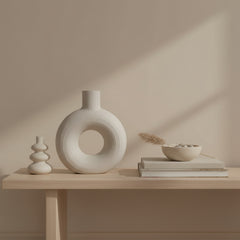Minimalist Donut Ceramic Vase Sand Color 9.5"