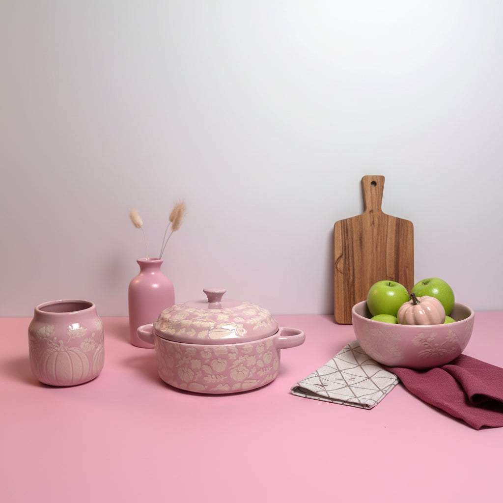 Pink Covered Brie Mini Baker (Stoneware) with Spreader (Stainless Steel & Wood Handle 6.5 inch)