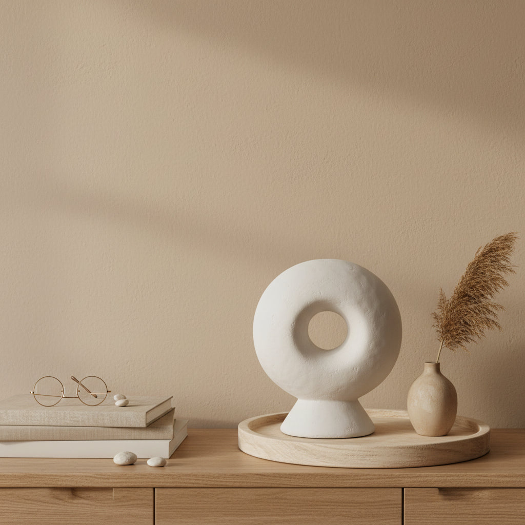 Minimalist Sculptural Stone Donut 13" - White