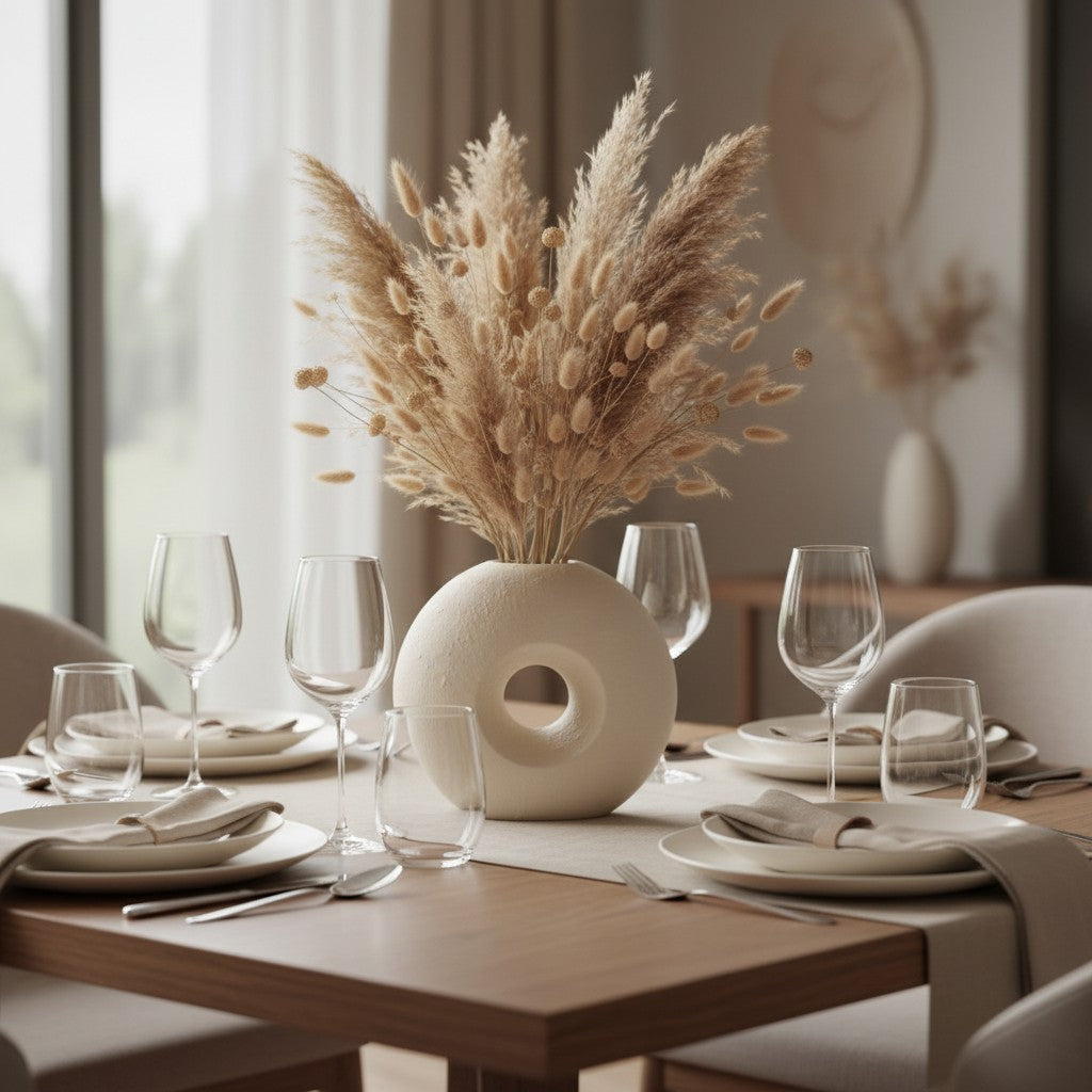 Modern Textured Donut Vase 10 inch tall - Beige