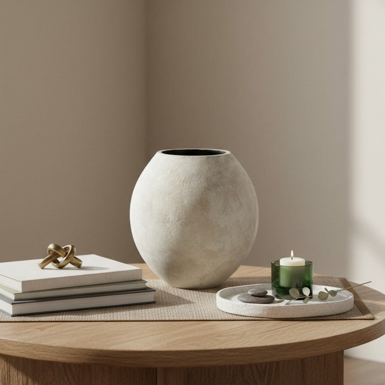 Minimalist Crater Style Glass Vase Beige 7.5"