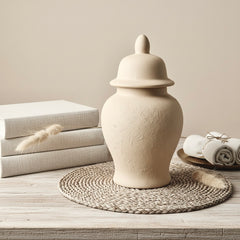 Minimalist Half Textured Jar with Lid 11" - Sand