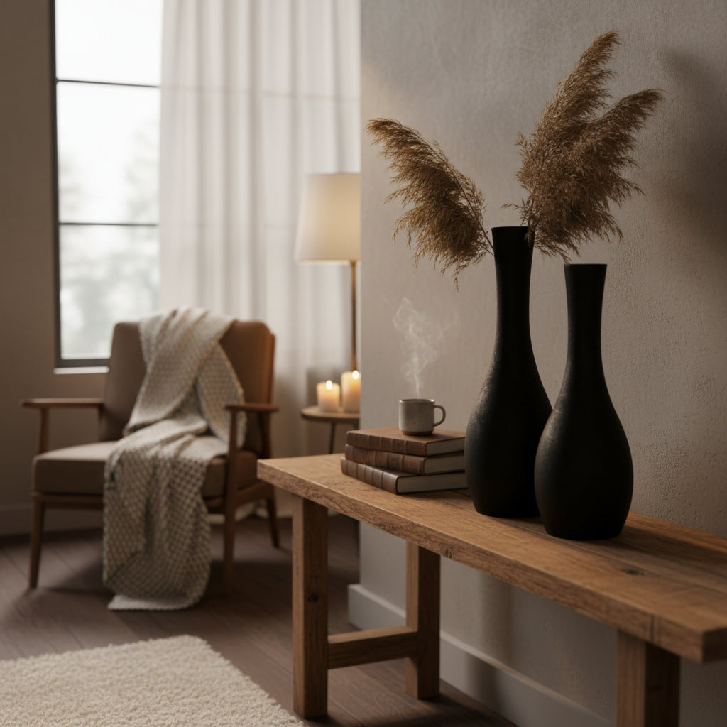Modern Black Paulownia Wood Vase