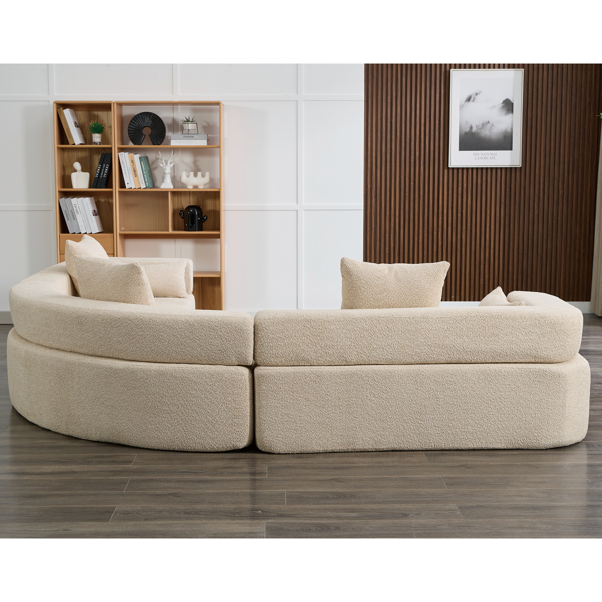 Upholstered 4 Seater Couch for Living Room, Modern Modular 3 Piece Free Combination, Semicircular Modular Sofa - Boucle, Khaki