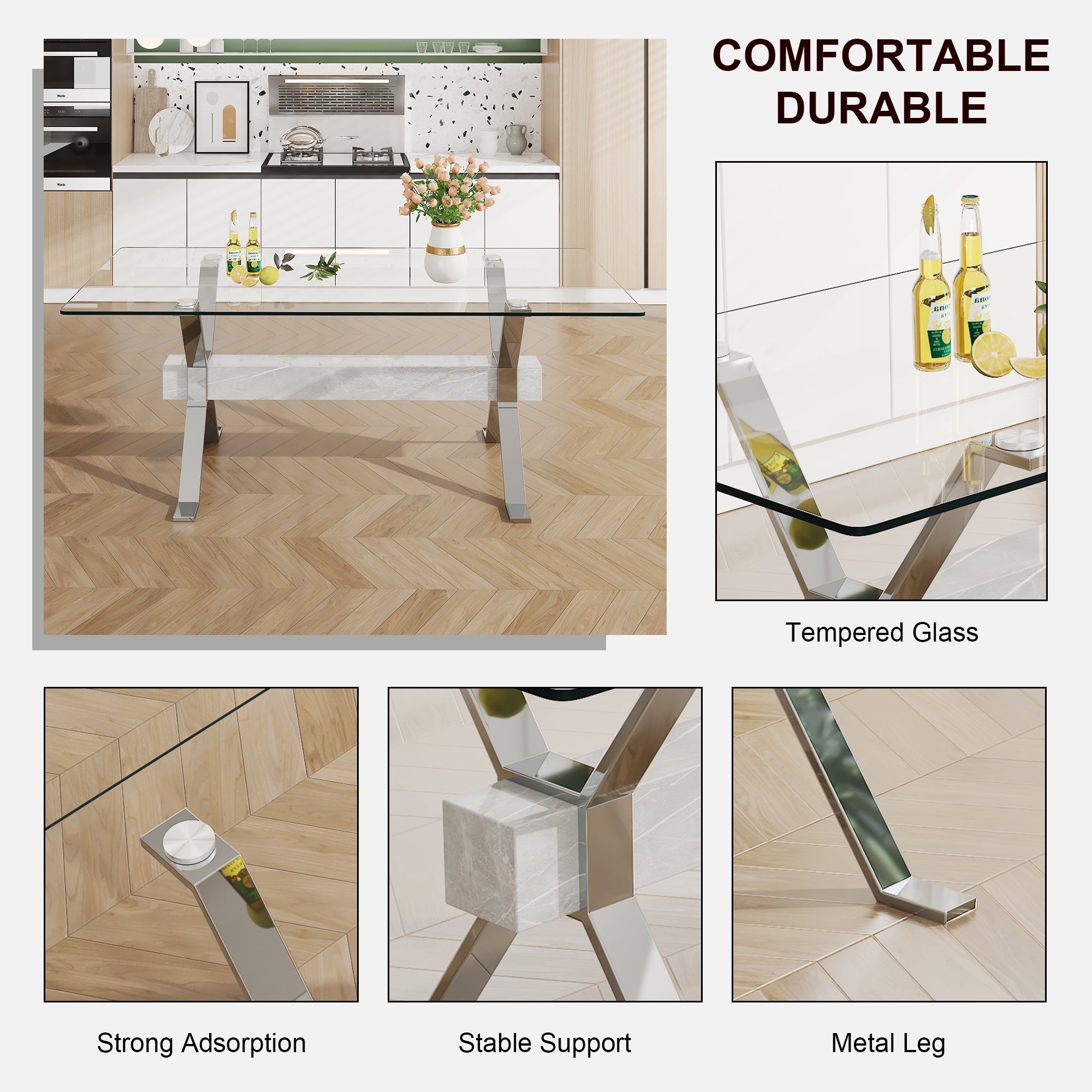 Modern Tempered Glass Dining Table