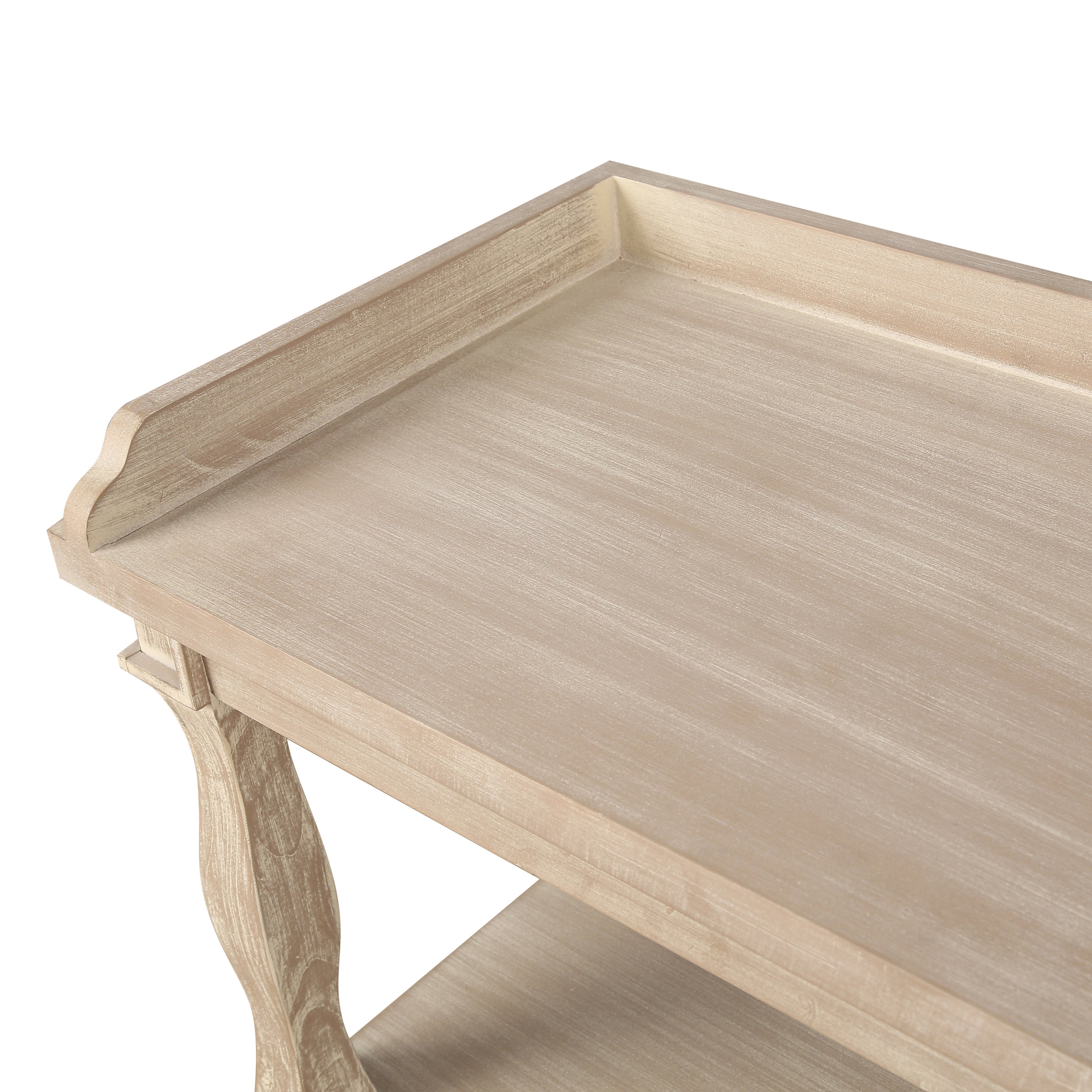 Console Table with 3-Tier Open Storage Spaces And Roman Column Effect Support Legs - Antique Wood+White