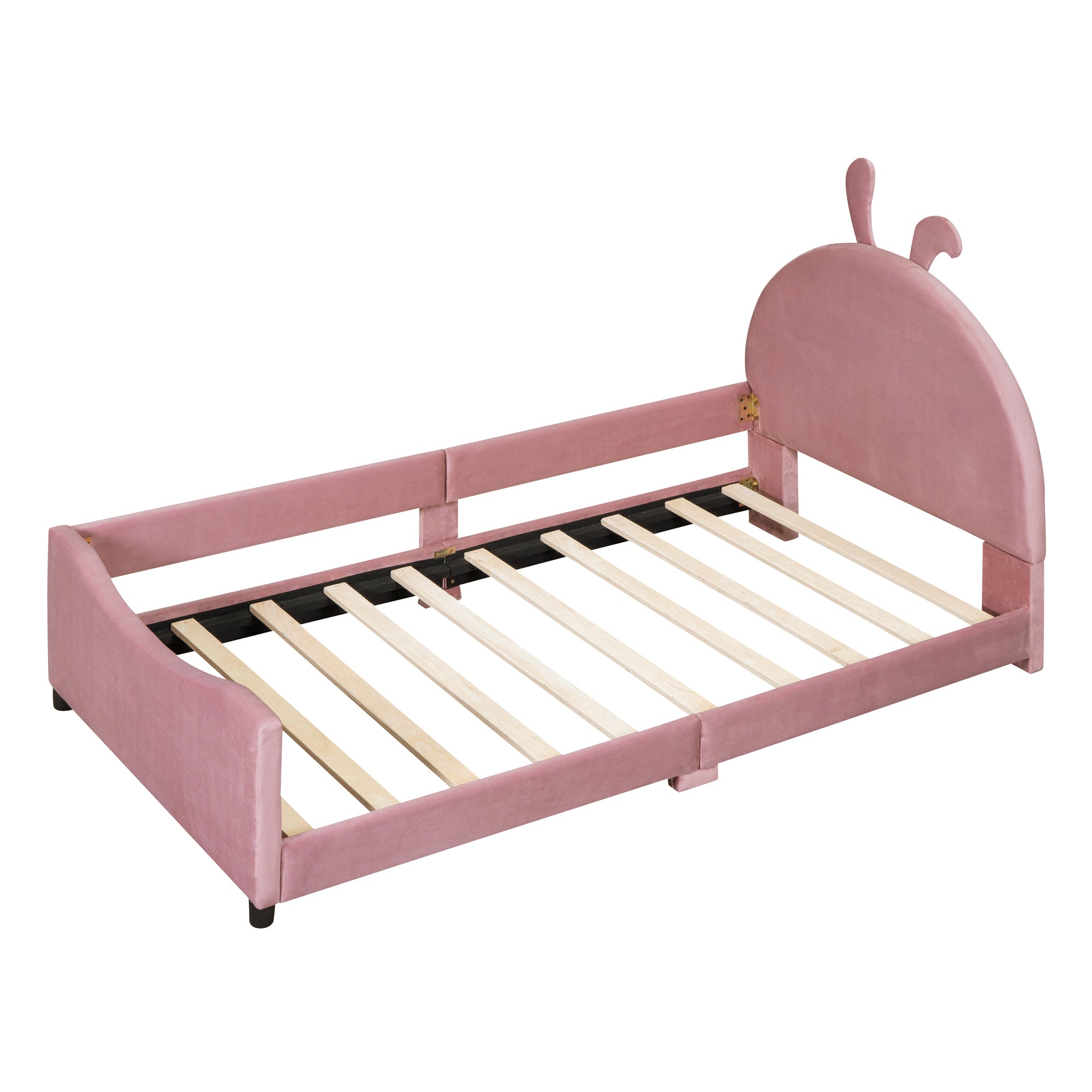 Twin Size Upholstered Daybed with Rabbit Ear Shaped Headboard - Pink