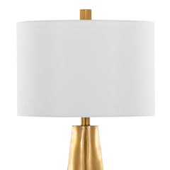 29" Contemporary Table Lamp in Gold Polyresin and White Linen