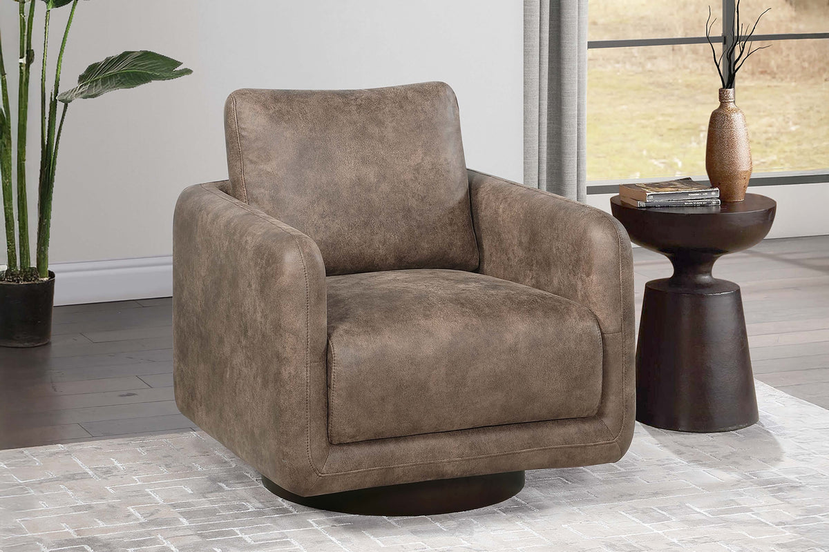 Gorgeous Auburn Color Leather Like Fabric 1pc Swivel Accent Chair Upholstered Living Room Chair Wooden Base
