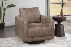 Gorgeous Auburn Color Leather Like Fabric 1pc Swivel Accent Chair Upholstered Living Room Chair Wooden Base