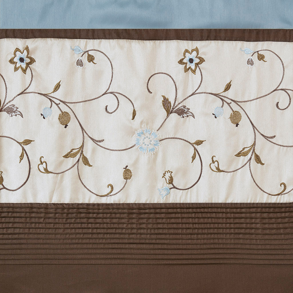 Embroidered Curtain Panel - Blue/ Brown