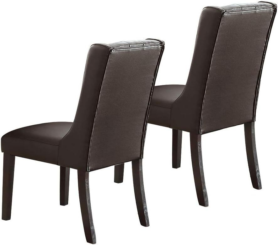 Set of 2 Chairs Modern Faux Leather Espresso Tufted Birch veneer MDF Kitchen Dining Room