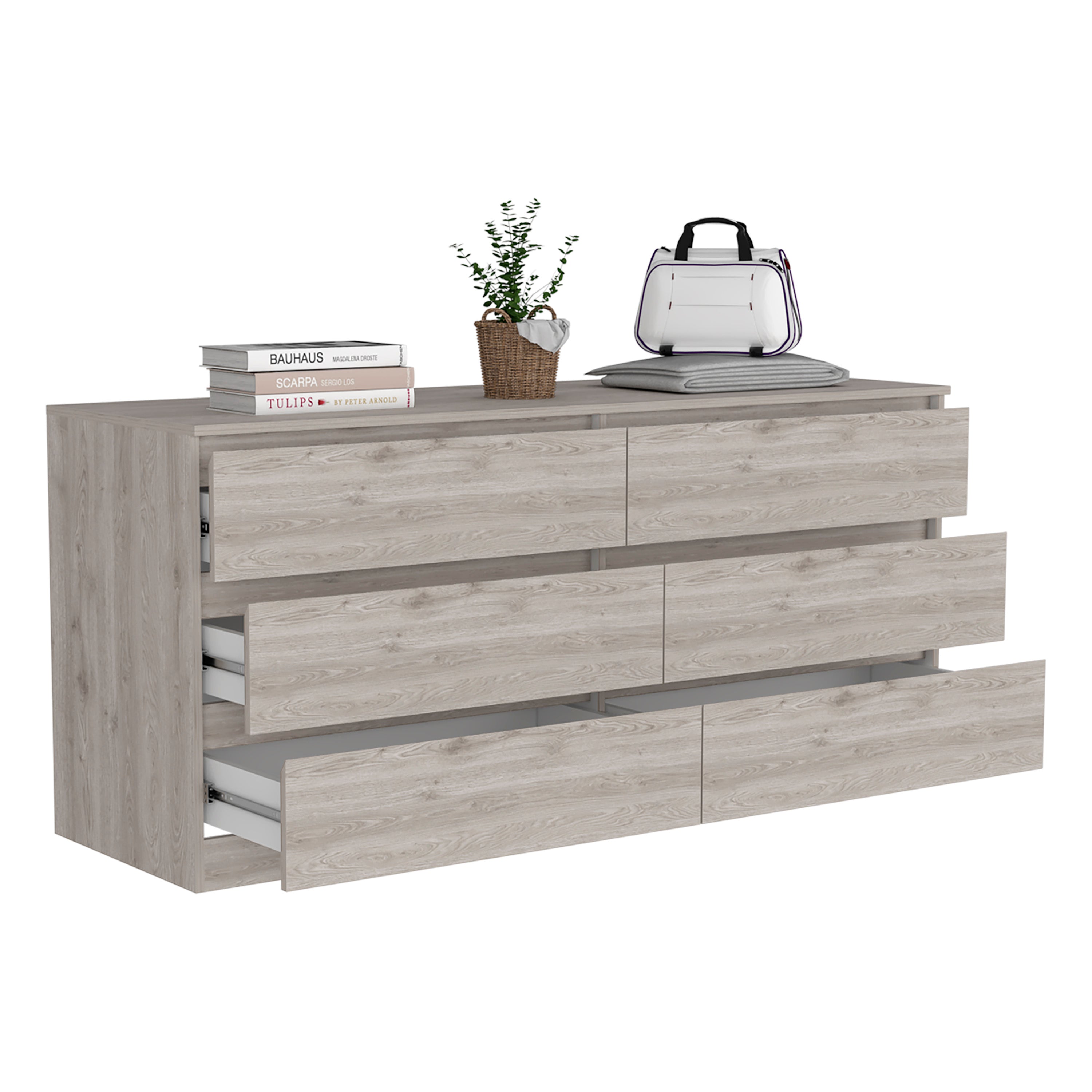 6 Drawer Double Dresser - Light Gray
