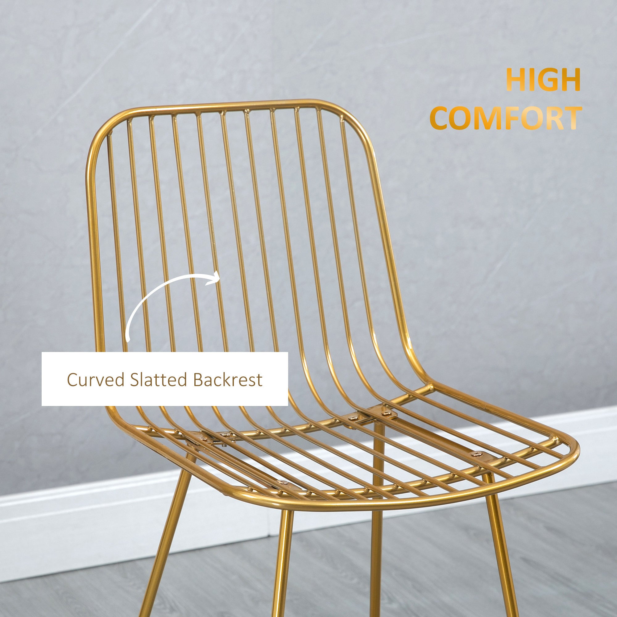 Set of 2 Gold Modern Bar Stools, Metal Wire Bar Height 30" with Back and Footrest