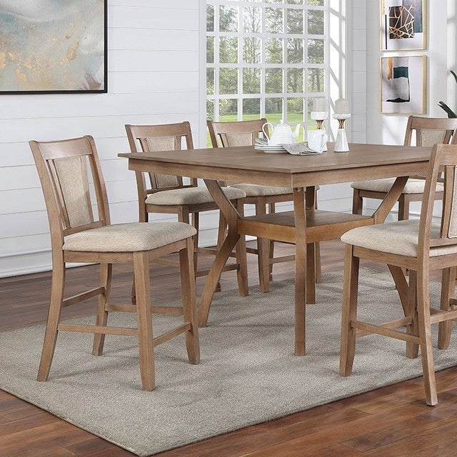 Counter Height Chairs - Natural Tone And Beige Solid wood Chair Padded Leatherette (Set of 2)