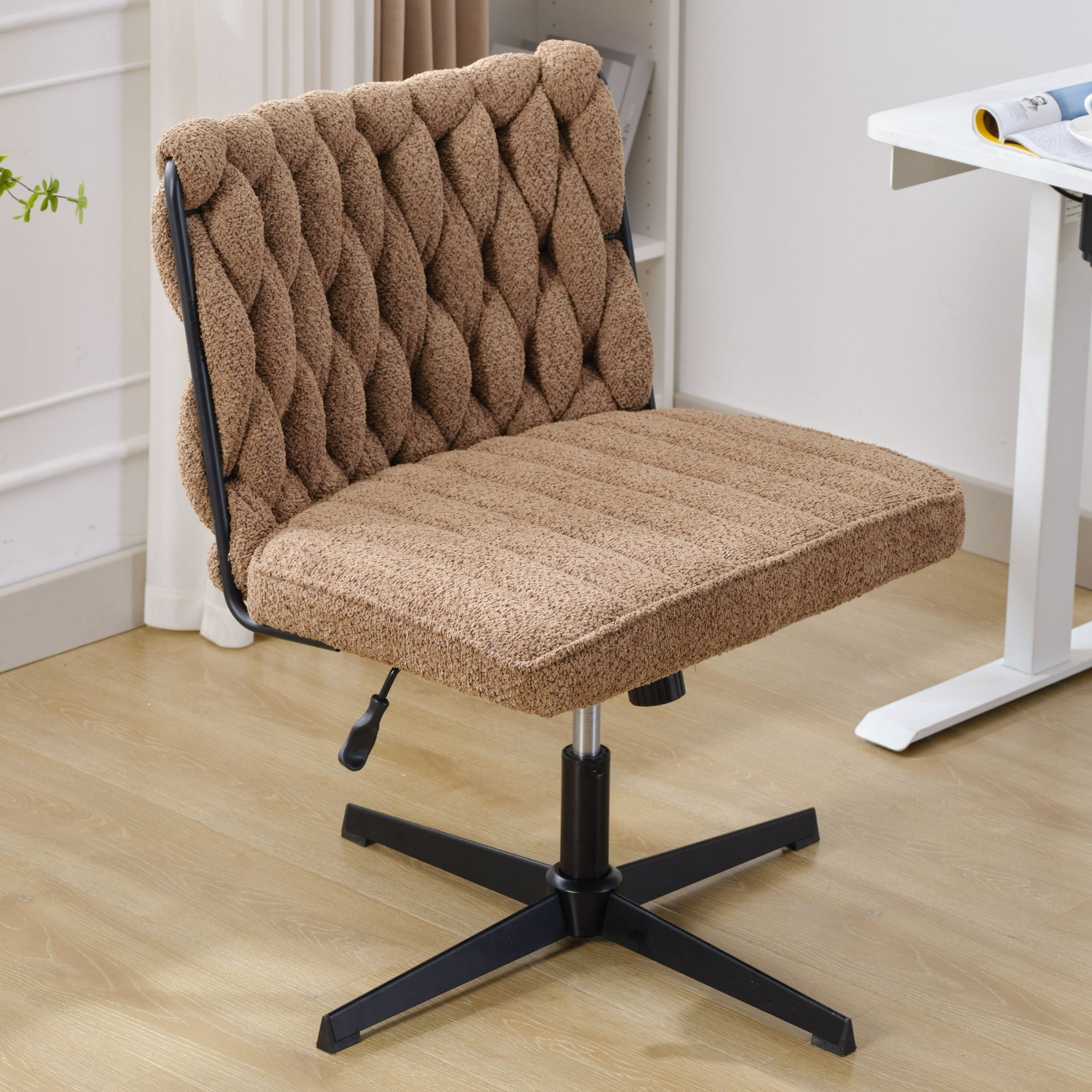 Armless Office Desk Chair No Wheels, Brown