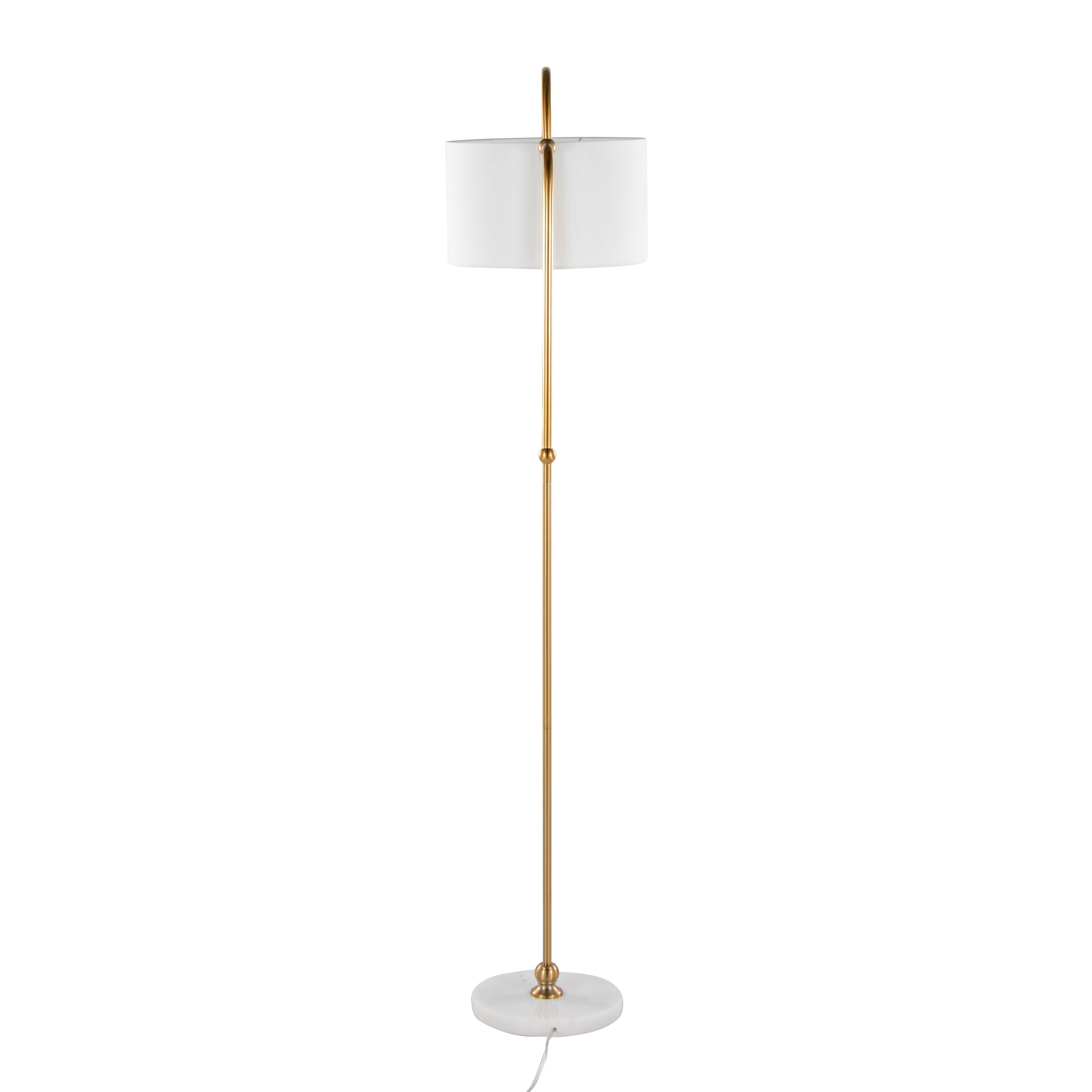 63" Glam/Art Deco Metal Floor Lamp in White Marble and Gold Metal with White Linen Shade