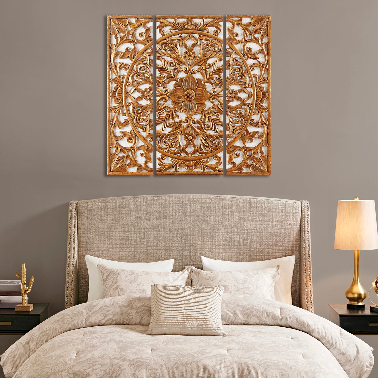Gold Medallion Triptych 3-piece Dimensional Resin Canvas Wall Art Set
