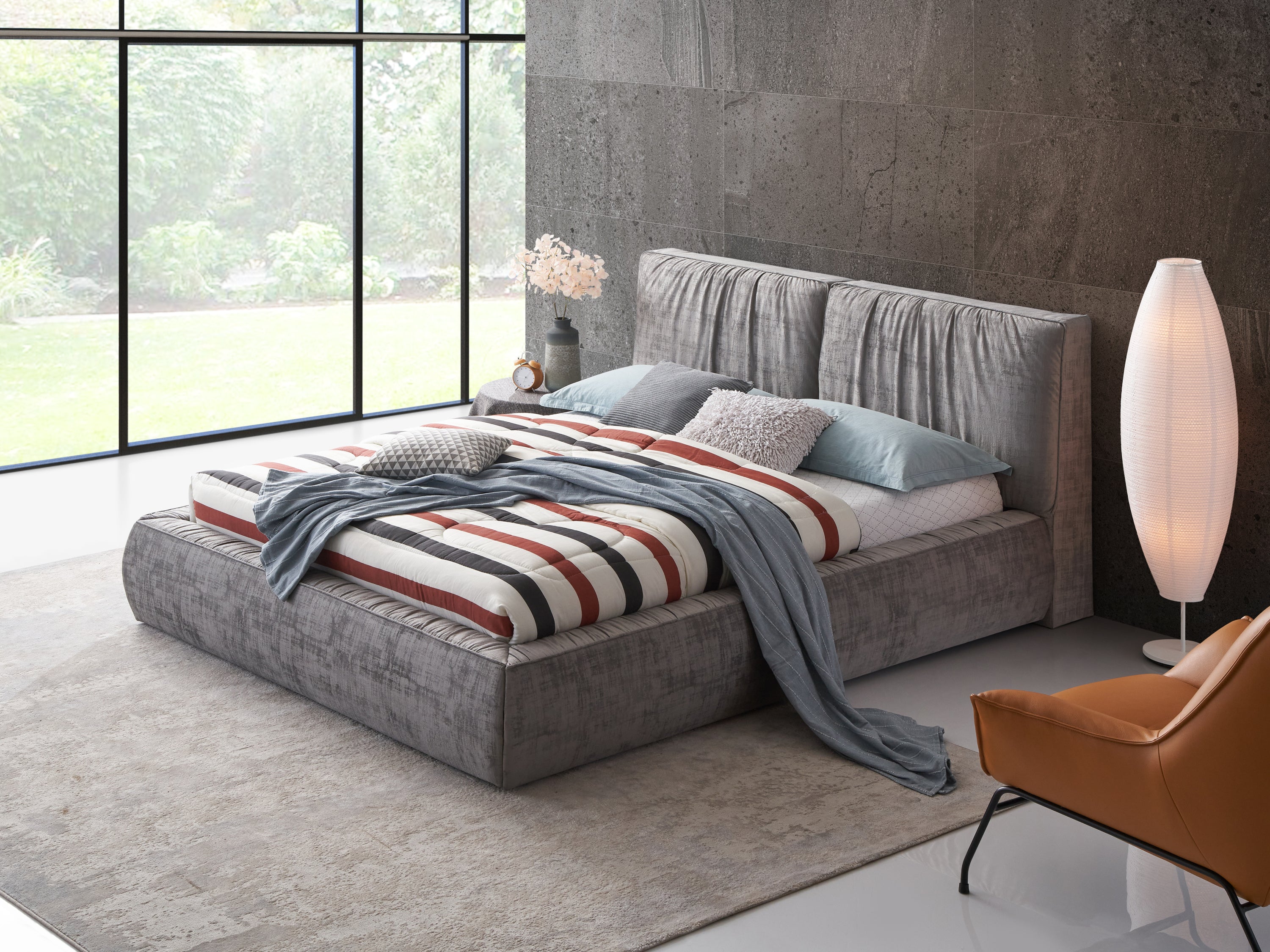 Velvet Eastern King Bed - Gray